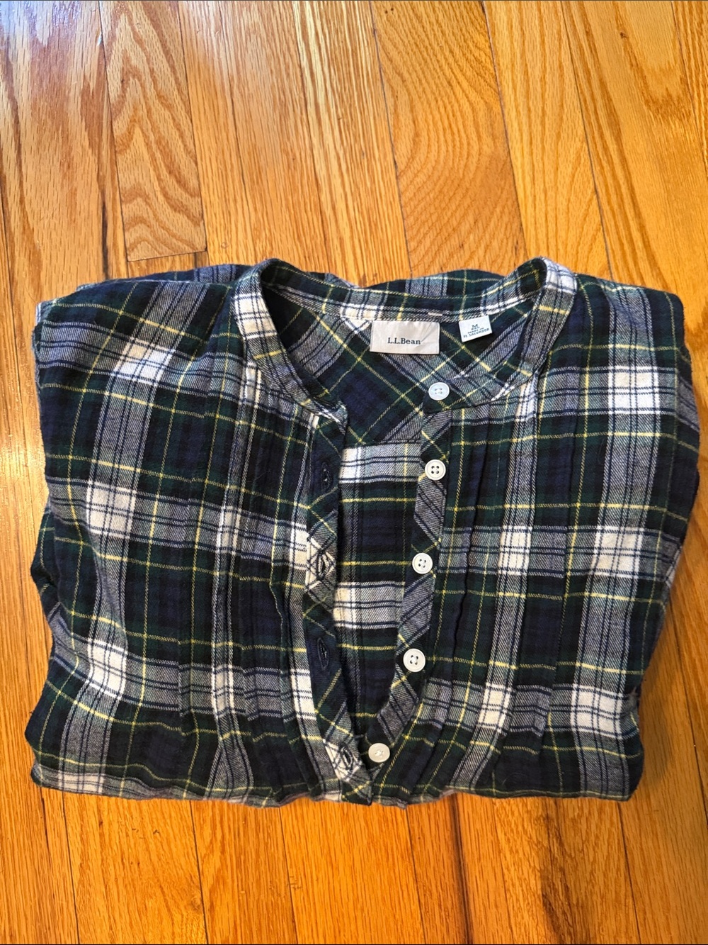 L.L. Bean Scotch Plaid Flannel Nightgown Blue Green Tartan Size M